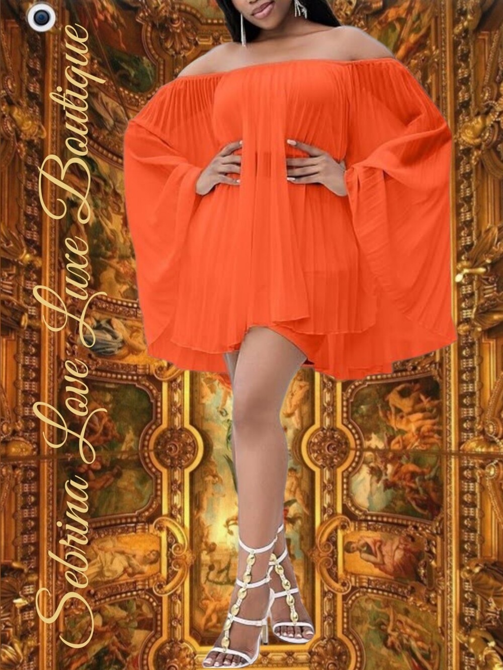 Vibrant Orange Off-Shoulder Pleated Mini Dress Bandeau Top & Shorts 3pc Set